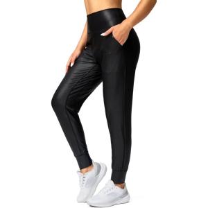 imageG Gradual Womens Joggers High Waisted Yoga Pants with Pockets Loose Leggings for Women Workout Athletic LoungeFaux Leather Coated