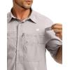 imageMens Fishing Shirts with Zipper Pockets UPF 50 Lightweight Cool Short Sleeve Button Down Shirts for Men Casual HikingLight Khaki