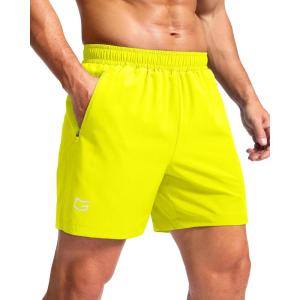 imageG Gradual Mens Athletic Running Shorts with Zipper Pockets Quick Dry 7quot 5quot 9quot Workout Gym Shorts for Basketball HikingFluorescent Yellow