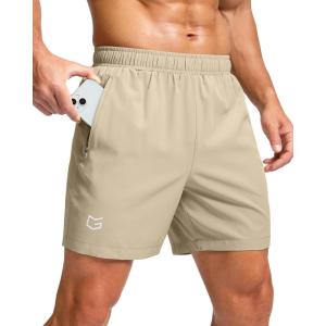 imageG Gradual Mens Athletic Running Shorts with Zipper Pockets Quick Dry 7quot 5quot 9quot Workout Gym Shorts for Basketball HikingKhaki