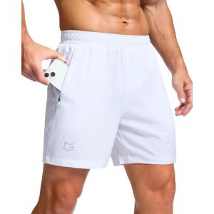 imageG Gradual Mens Athletic Running Shorts with Zipper Pockets Quick Dry 7quot 5quot 9quot Workout Gym Shorts for Basketball HikingWhite