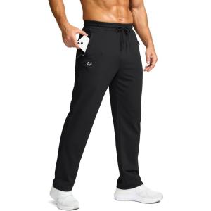 imageG Gradual Mens Fleece Lined Pants with 3 Zipper Pockets Water Resistant Winter Warm Hiking Pants Athletic Sweatpants for MenBlack