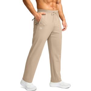 imageG Gradual Mens Fleece Lined Pants with 3 Zipper Pockets Water Resistant Winter Warm Hiking Pants Athletic Sweatpants for MenKhaki