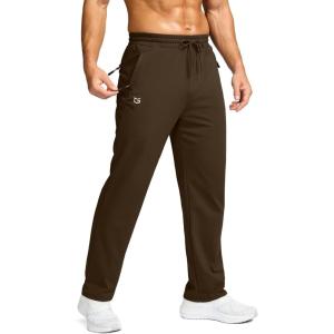 imageG Gradual Mens Fleece Lined Pants with 3 Zipper Pockets Water Resistant Winter Warm Hiking Pants Athletic Sweatpants for MenW Brown