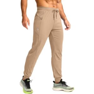 imageG Gradual Mens Joggers with Zipper Pockets Stretch Tapered Sweatpants Athletic Pants for Men Workout Running GymLight Khaki