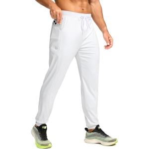 imageG Gradual Mens Joggers with Zipper Pockets Stretch Tapered Sweatpants Athletic Pants for Men Workout Running GymWhite