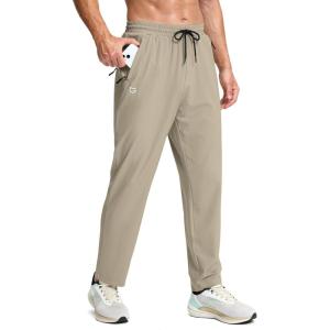 imageG Gradual Mens Lightweight Pants with 3 Zipper Pockets Athletic Workout Sweatpants Quick Dry Running Hiking Pants for MenLight Khaki
