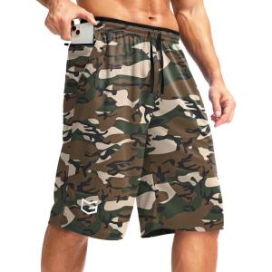 imageG Gradual Mens Long Basketball Shorts with Zipper Pocket 11 Quick Dry Gym Shorts Lightweight Mesh Athletic Shorts for MenGreen Camo