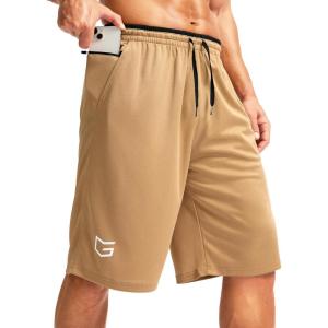 imageG Gradual Mens Long Basketball Shorts with Zipper Pocket 11 Quick Dry Gym Shorts Lightweight Mesh Athletic Shorts for MenKhaki