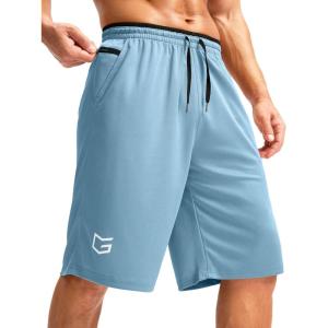 imageG Gradual Mens Long Basketball Shorts with Zipper Pocket 11 Quick Dry Gym Shorts Lightweight Mesh Athletic Shorts for MenLight Blue