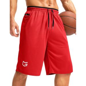 imageG Gradual Mens Long Basketball Shorts with Zipper Pocket 11 Quick Dry Gym Shorts Lightweight Mesh Athletic Shorts for MenRed