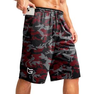 imageG Gradual Mens Long Basketball Shorts with Zipper Pocket 11 Quick Dry Gym Shorts Lightweight Mesh Athletic Shorts for MenRed Camo