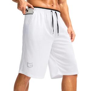 imageG Gradual Mens Long Basketball Shorts with Zipper Pocket 11 Quick Dry Gym Shorts Lightweight Mesh Athletic Shorts for MenWhite