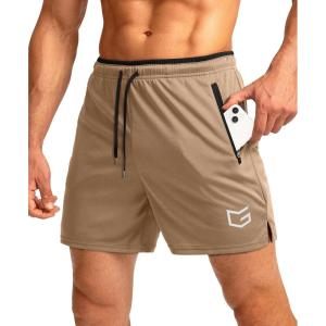 imageG Gradual Mens Running Shorts with Zipper Pockets Quick Dry Gym Athletic Workout 5quot Shorts for MenKhaki