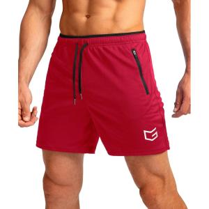 imageG Gradual Mens Running Shorts with Zipper Pockets Quick Dry Gym Athletic Workout 5quot Shorts for MenRed