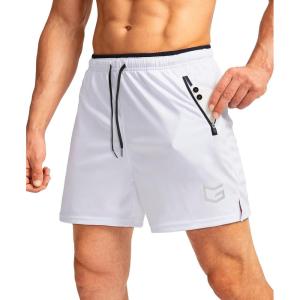 imageG Gradual Mens Running Shorts with Zipper Pockets Quick Dry Gym Athletic Workout 5quot Shorts for MenWhite