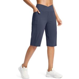 imageG Gradual Womens 14quot Bermuda Long Shorts Knee Length High Waisted Athletic Shorts with Pockets Stretch Casual Summer WalkingB Navy