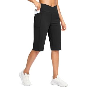 imageG Gradual Womens 14quot Bermuda Long Shorts Knee Length High Waisted Athletic Shorts with Pockets Stretch Casual Summer WalkingBlack