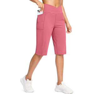 imageG Gradual Womens 14quot Bermuda Long Shorts Knee Length High Waisted Athletic Shorts with Pockets Stretch Casual Summer WalkingBriar Rose