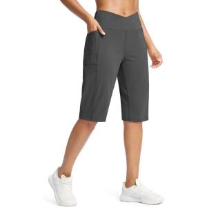 imageG Gradual Womens 14quot Bermuda Long Shorts Knee Length High Waisted Athletic Shorts with Pockets Stretch Casual Summer WalkingDark Grey
