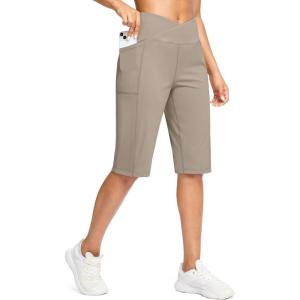 imageG Gradual Womens 14quot Bermuda Long Shorts Knee Length High Waisted Athletic Shorts with Pockets Stretch Casual Summer WalkingDark Khaki