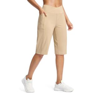 imageG Gradual Womens 14quot Bermuda Long Shorts Knee Length High Waisted Athletic Shorts with Pockets Stretch Casual Summer WalkingKhaki