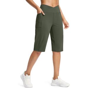 imageG Gradual Womens 14quot Bermuda Long Shorts Knee Length High Waisted Athletic Shorts with Pockets Stretch Casual Summer WalkingSage