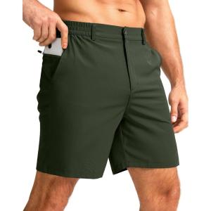 imageMens Casual Shorts 7quot Lightweight Golf Shorts for Men Stretch with 3 Pockets Quick Dry Breathable Work ShortsArmy Green