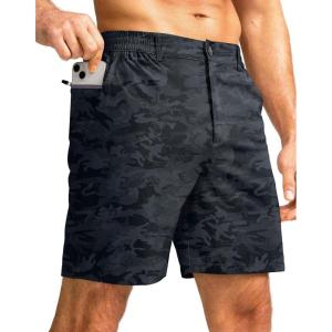 imageMens Casual Shorts 7quot Lightweight Golf Shorts for Men Stretch with 3 Pockets Quick Dry Breathable Work ShortsBlack Camo
