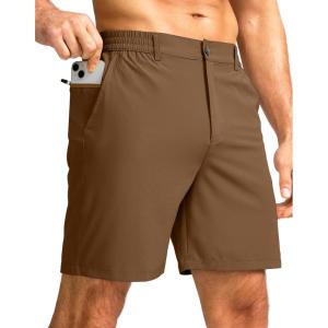 imageMens Casual Shorts 7quot Lightweight Golf Shorts for Men Stretch with 3 Pockets Quick Dry Breathable Work ShortsBrown