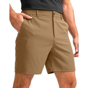 imageMens Casual Shorts 7quot Lightweight Golf Shorts for Men Stretch with 3 Pockets Quick Dry Breathable Work ShortsDark Khaki