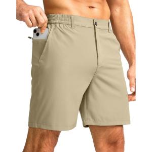 imageMens Casual Shorts 7quot Lightweight Golf Shorts for Men Stretch with 3 Pockets Quick Dry Breathable Work ShortsKhaki