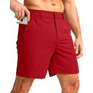 imageMens Casual Shorts 7quot Lightweight Golf Shorts for Men Stretch with 3 Pockets Quick Dry Breathable Work ShortsRed
