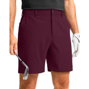 imageMens Casual Shorts 7quot Lightweight Golf Shorts for Men Stretch with 3 Pockets Quick Dry Breathable Work ShortsWine