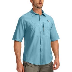 imageMens Fishing Shirts with Zipper Pockets UPF 50 Lightweight Cool Short Sleeve Button Down Shirts for Men Casual HikingCapri