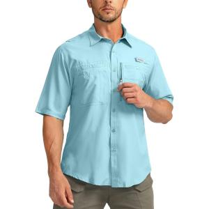 imageMens Fishing Shirts with Zipper Pockets UPF 50 Lightweight Cool Short Sleeve Button Down Shirts for Men Casual HikingGulf Stream