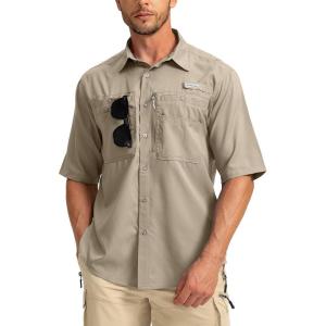 imageMens Fishing Shirts with Zipper Pockets UPF 50 Lightweight Cool Short Sleeve Button Down Shirts for Men Casual HikingSage Green