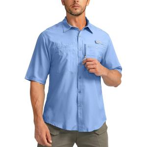 imageMens Fishing Shirts with Zipper Pockets UPF 50 Lightweight Cool Short Sleeve Button Down Shirts for Men Casual HikingSail