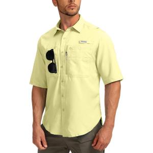 imageMens Fishing Shirts with Zipper Pockets UPF 50 Lightweight Cool Short Sleeve Button Down Shirts for Men Casual HikingSunlit