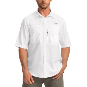 imageMens Fishing Shirts with Zipper Pockets UPF 50 Lightweight Cool Short Sleeve Button Down Shirts for Men Casual HikingWhite