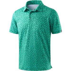 imageMens Golf Shirt Short Sleeve Dry Fit Polo Moisture Wicking Print Collared Golf Shirts for Men Casual LightweightGreen Floral