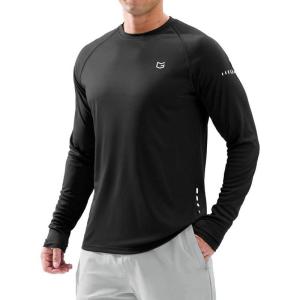 imageMens Sun Protection Long Sleeve Shirts UPF 50 Rash Guard for Men SPF UV Fishing Hiking Running Workout Athletic ShirtBlack