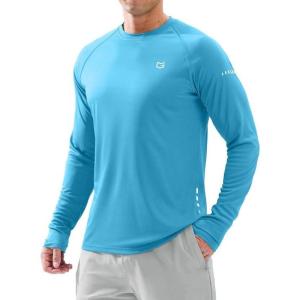 imageMens Sun Protection Long Sleeve Shirts UPF 50 Rash Guard for Men SPF UV Fishing Hiking Running Workout Athletic ShirtBlue