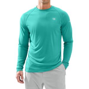 imageMens Sun Protection Long Sleeve Shirts UPF 50 Rash Guard for Men SPF UV Fishing Hiking Running Workout Athletic ShirtBright Green