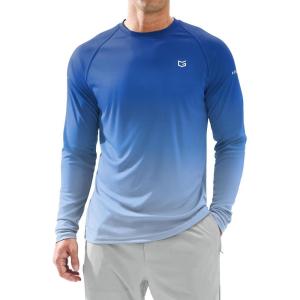 imageMens Sun Protection Long Sleeve Shirts UPF 50 Rash Guard for Men SPF UV Fishing Hiking Running Workout Athletic ShirtGradient Blue White