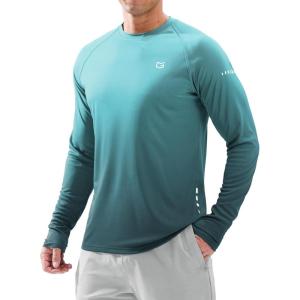 imageMens Sun Protection Long Sleeve Shirts UPF 50 Rash Guard for Men SPF UV Fishing Hiking Running Workout Athletic ShirtGradient Green Grey
