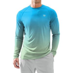 imageMens Sun Protection Long Sleeve Shirts UPF 50 Rash Guard for Men SPF UV Fishing Hiking Running Workout Athletic ShirtGradient Green Yellow