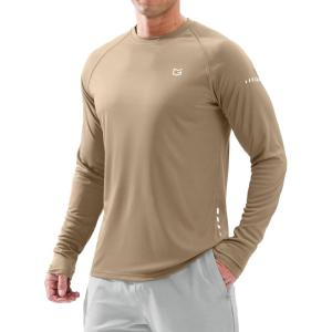 imageMens Sun Protection Long Sleeve Shirts UPF 50 Rash Guard for Men SPF UV Fishing Hiking Running Workout Athletic ShirtKhaki