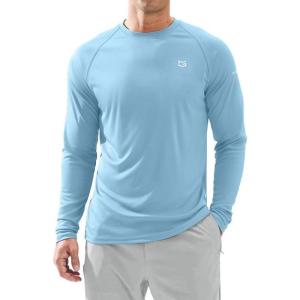 imageMens Sun Protection Long Sleeve Shirts UPF 50 Rash Guard for Men SPF UV Fishing Hiking Running Workout Athletic ShirtLight Blue