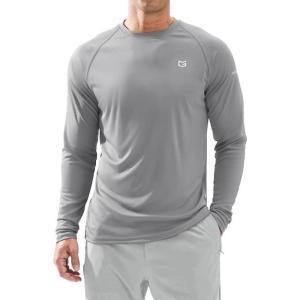 imageMens Sun Protection Long Sleeve Shirts UPF 50 Rash Guard for Men SPF UV Fishing Hiking Running Workout Athletic ShirtLight Grey